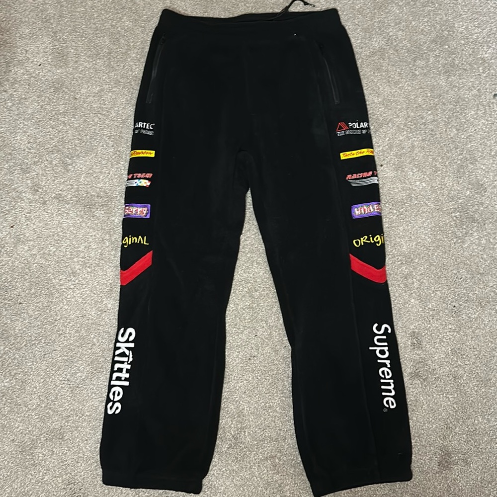 Supreme Black Sweatpants with Multicolor Logos